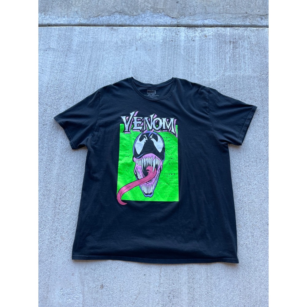 Marvel Venom Graphic T-Shirt Mens 2XL Black Neon Green Purple Comic Tee